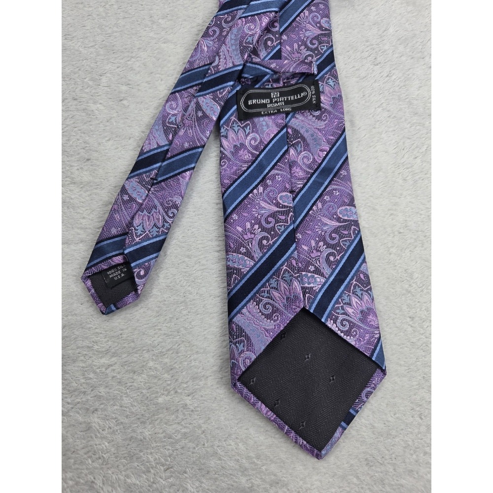 Bruno Piattelli Silk Tie Extra Long Purple Paisley Stripe USA Made Formal Y2K